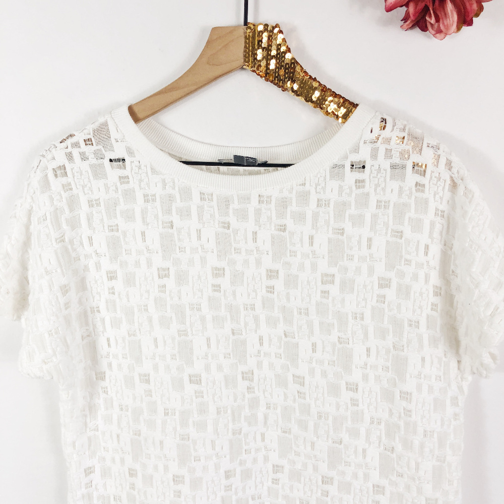 [VINCE] White Gauzy Textured Crew Neck Tee - Picture 4 of 8